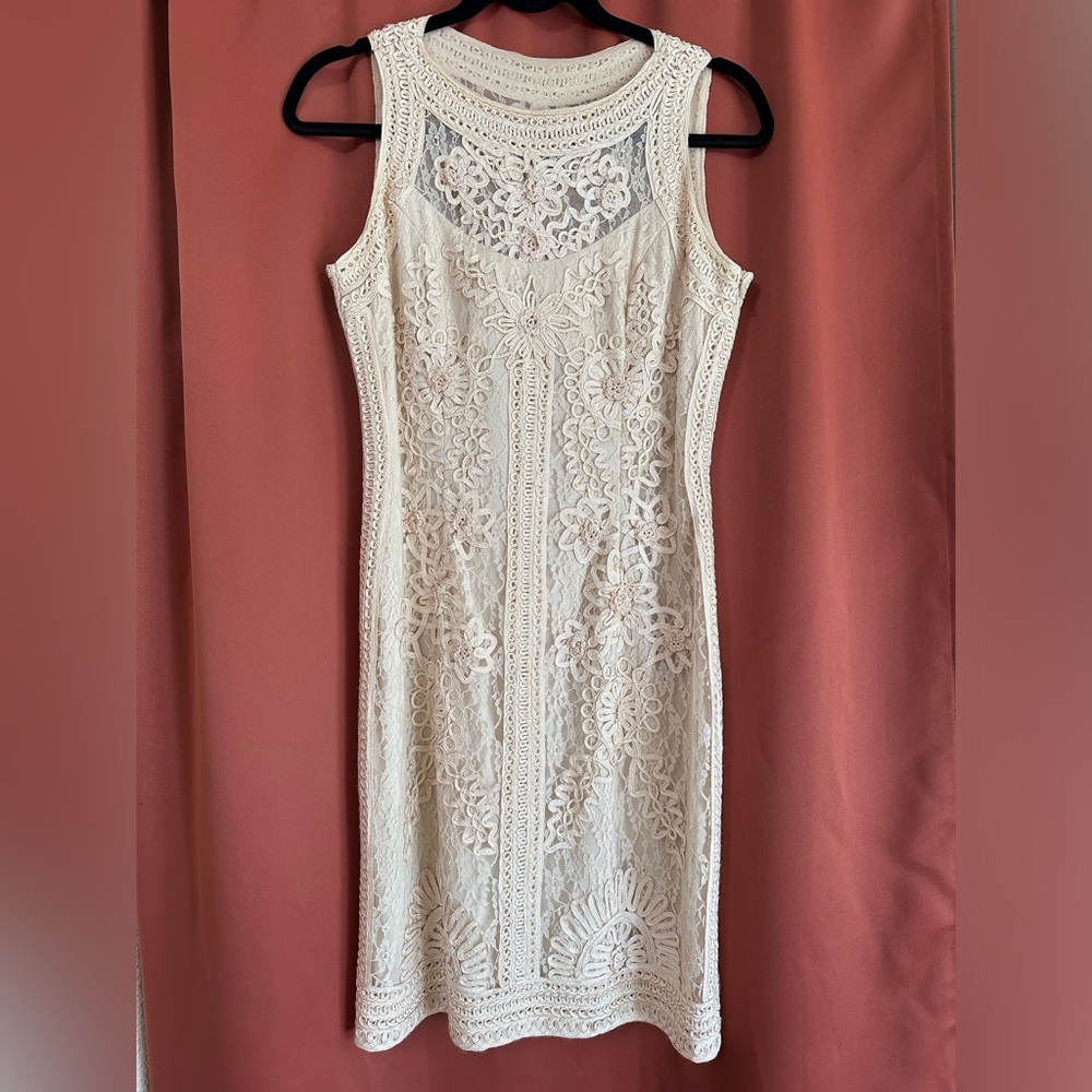 Sue Wong Nocturne Cream Lace Cocktail Dress Womens 12